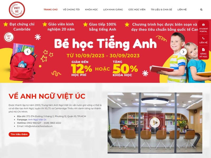 Giao diện website Trung tâm Anh ngữ Việt Úc
