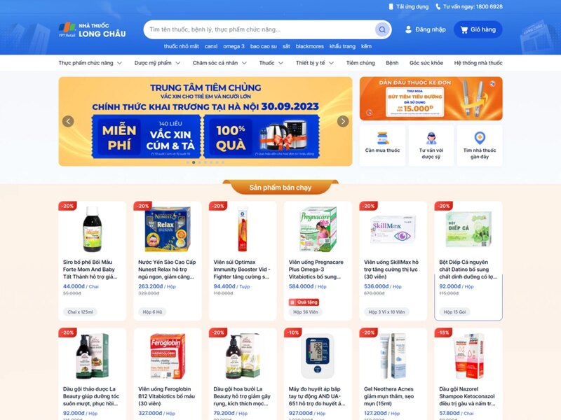 Giao diện website Nhà thuốc Long Châu