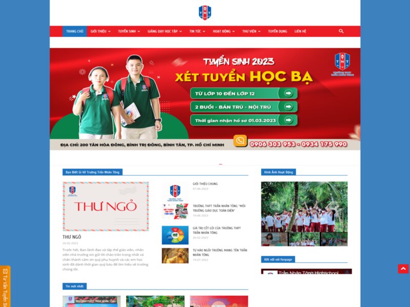 Giao diện website Trường THPT Trần Nhân Tông