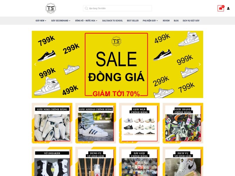 Giao diện website bán giày Trung Sneaker
